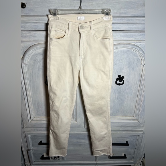 Mother Denim High‎ Waisted Rascal Ankle Fray Eggnog Jeans Stretch Classic - Picture 6 of 13